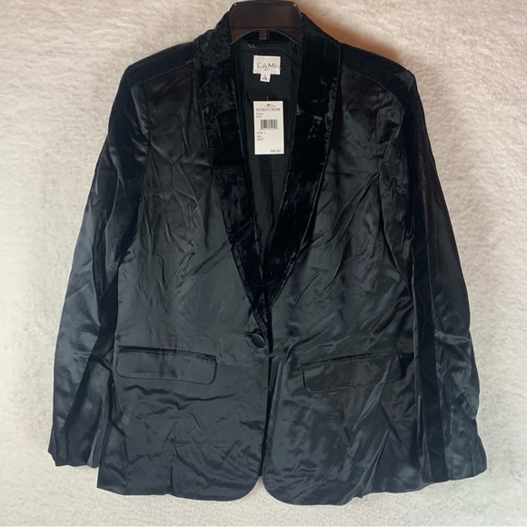 Cami NYC The Emmie Black‎ Blazer Silk Blend Velvet Trim Button Size L NWT 5919 - Picture 1 of 8